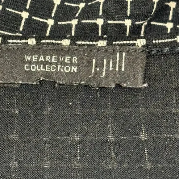 J Jill Wearever Black Grid Print Top Tunic Blouse Shirt Size L - Picture 6 of 10